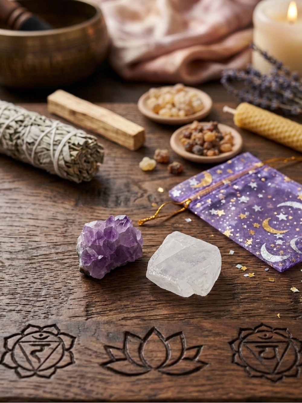 MEDITATION DUO: AMETHYST & CLEAR QUARTZ